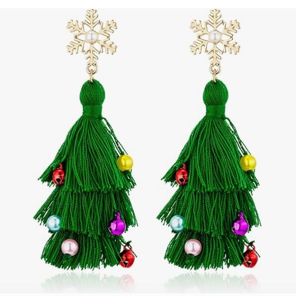 Unbranded Christmas Tree Tassel Beaded Earrings gold green blue red faux pearl - Picture 5 of 13